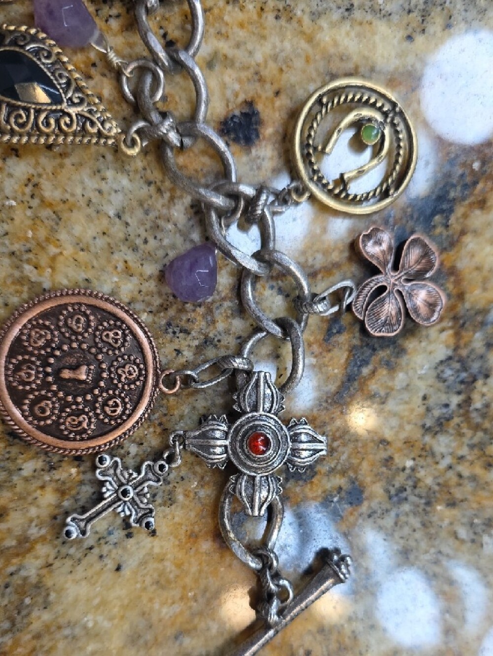 Vintage Lucky Brand Silver Charm Bracelet with Gold & Rose-Tone Accents - Picture 4 of 8